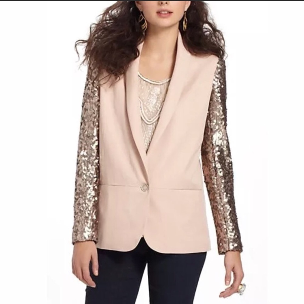 Anthropologie Elevenses Sequin Sleeve Blazer